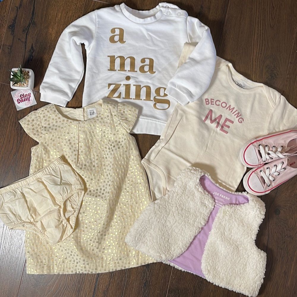 EUC 5 Piece Girls Ivory Gold White Zara + Being Me + BabyGAP + JoeFresh 18-24Mo